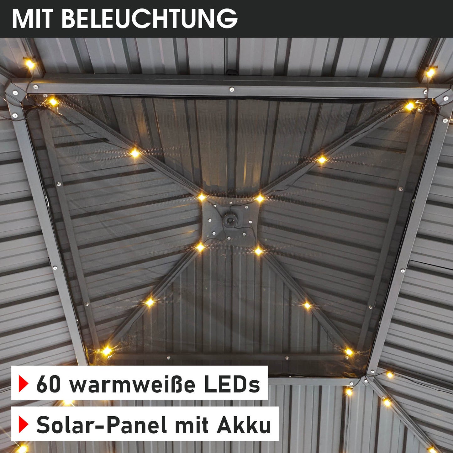 Alu Pavillon MIAMI mit Stahldach 3x3 inkl. LEDs