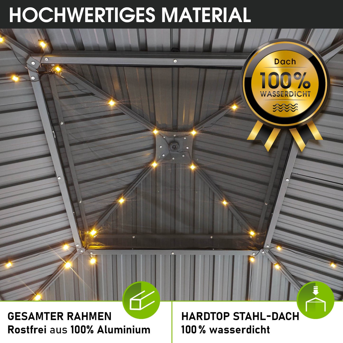 Alu Pavillon MIAMI mit Stahldach 3x3 inkl. LEDs