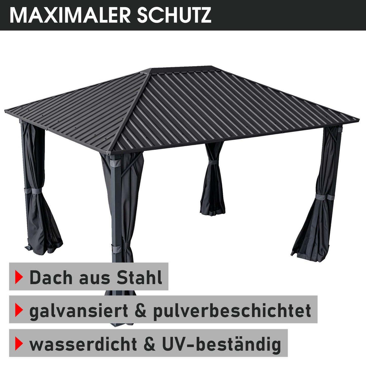 Alu Pavillon MIAMI mit Stahldach 3x4 inkl. LEDs