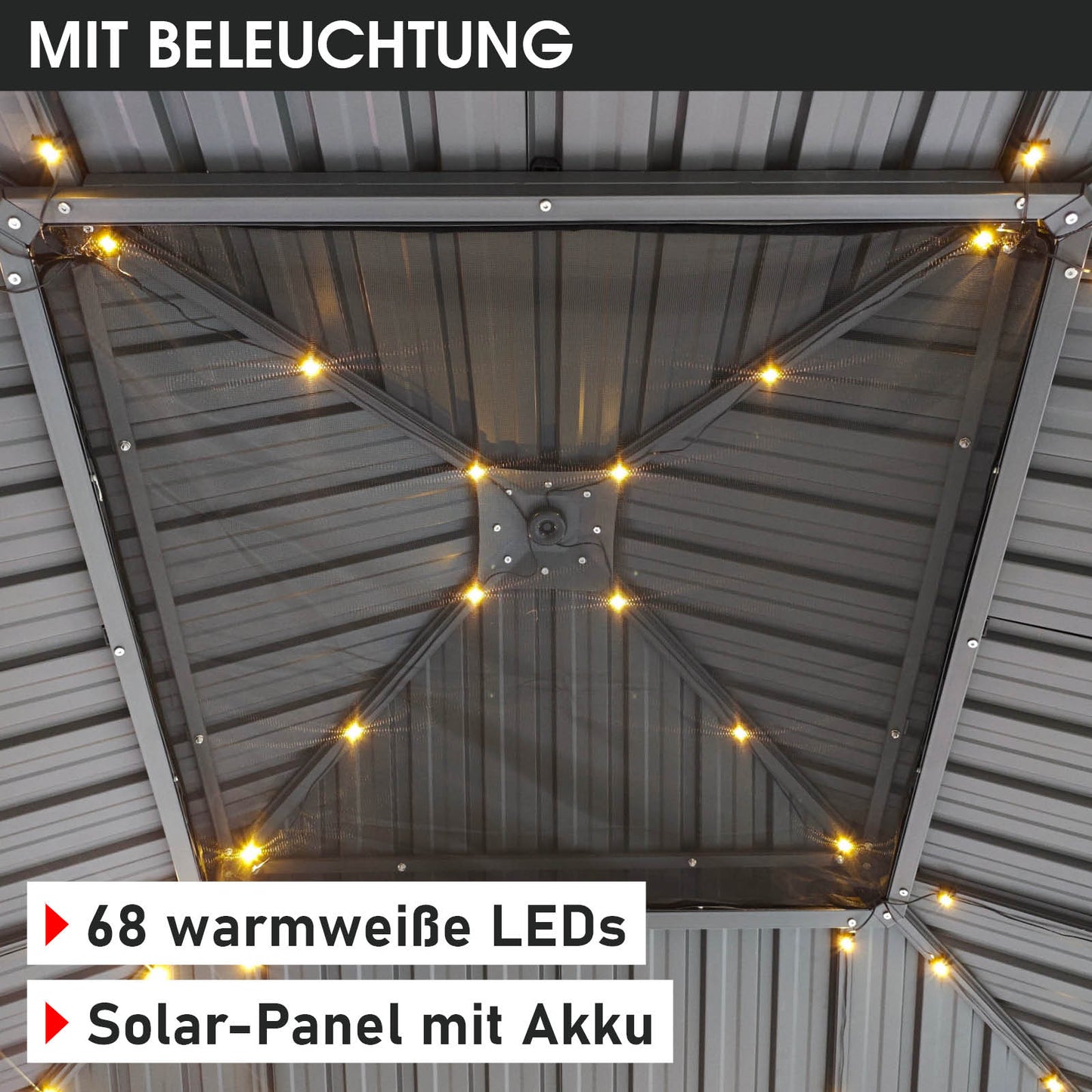 Alu Pavillon MIAMI mit Stahldach 3x4 inkl. LEDs