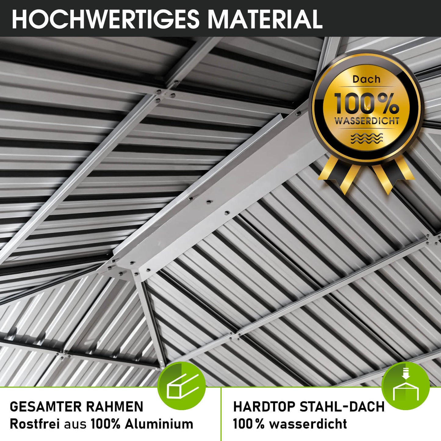 Alu Pavillon MIAMI mit Stahldach 3x4 inkl. LEDs