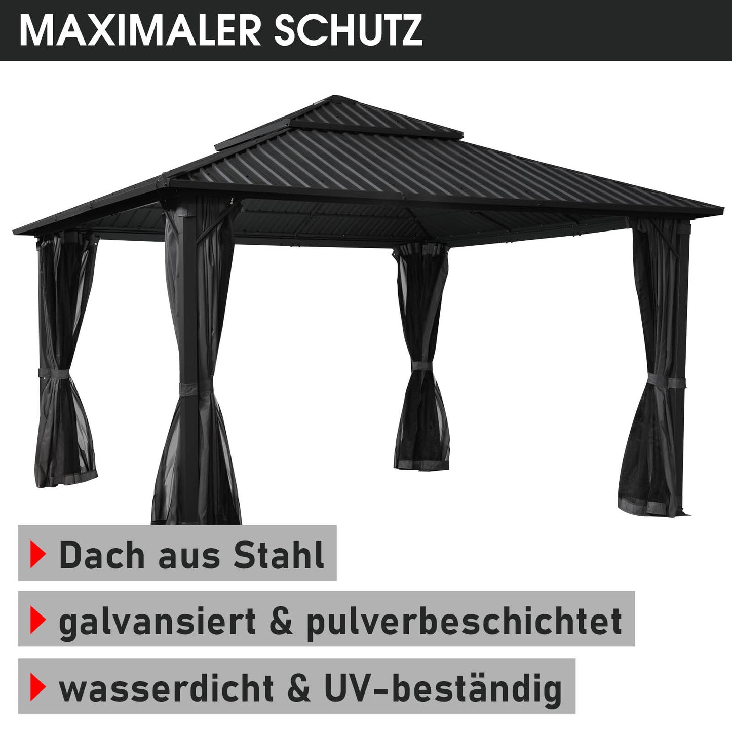 Alu Pavillon MIAMI mit Stahldach 4x4 inkl. LEDs