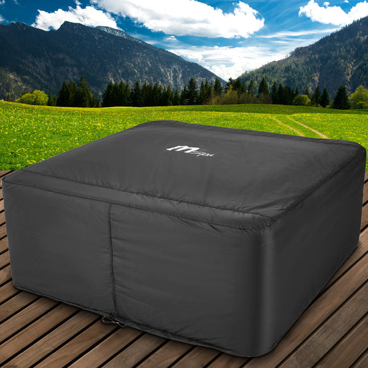 Schwarze Thermoabdeckung für MSpa Whirlpool OSLO, eckig, mit Logo, wetterfestes Material.